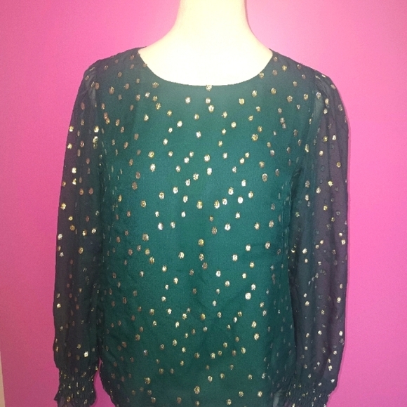 Lilly Pulitzer Green & Metallic Gold "Idina" Silk Blouse (NWT!) - Picture 3 of 10